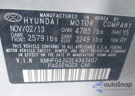 2014 Hyundai Azera from USA, damaged, VIN KMHFG4JG3EA343407
